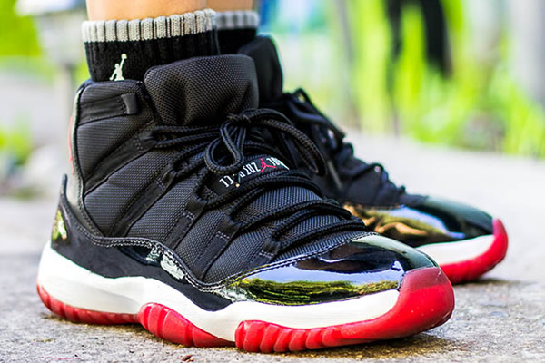 Women Jordan 11 Bred Black White Varsity Red